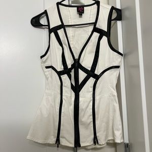 2B Bebe white/black leather corset top